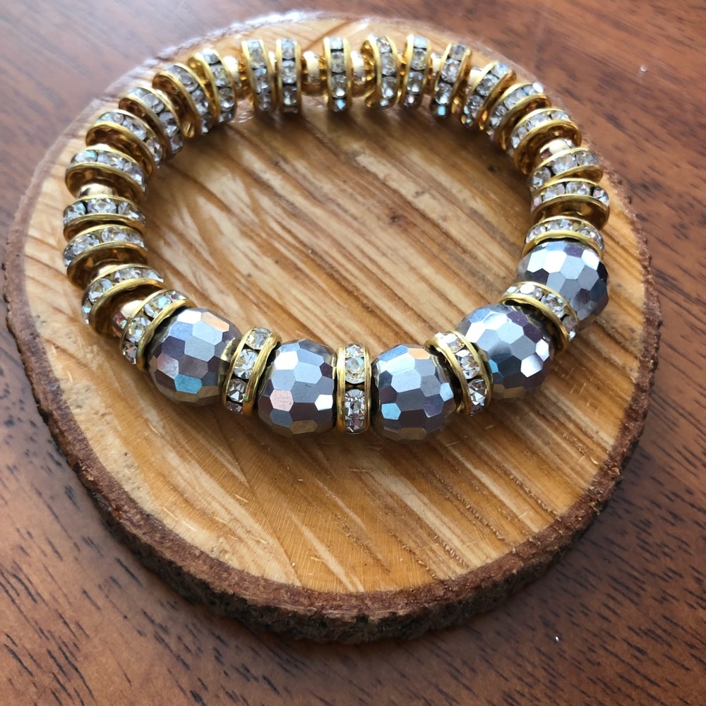 NEW• Sugared + Bronzed Gorgeous Gunmetal Silver & Gold Crystal Bracelet